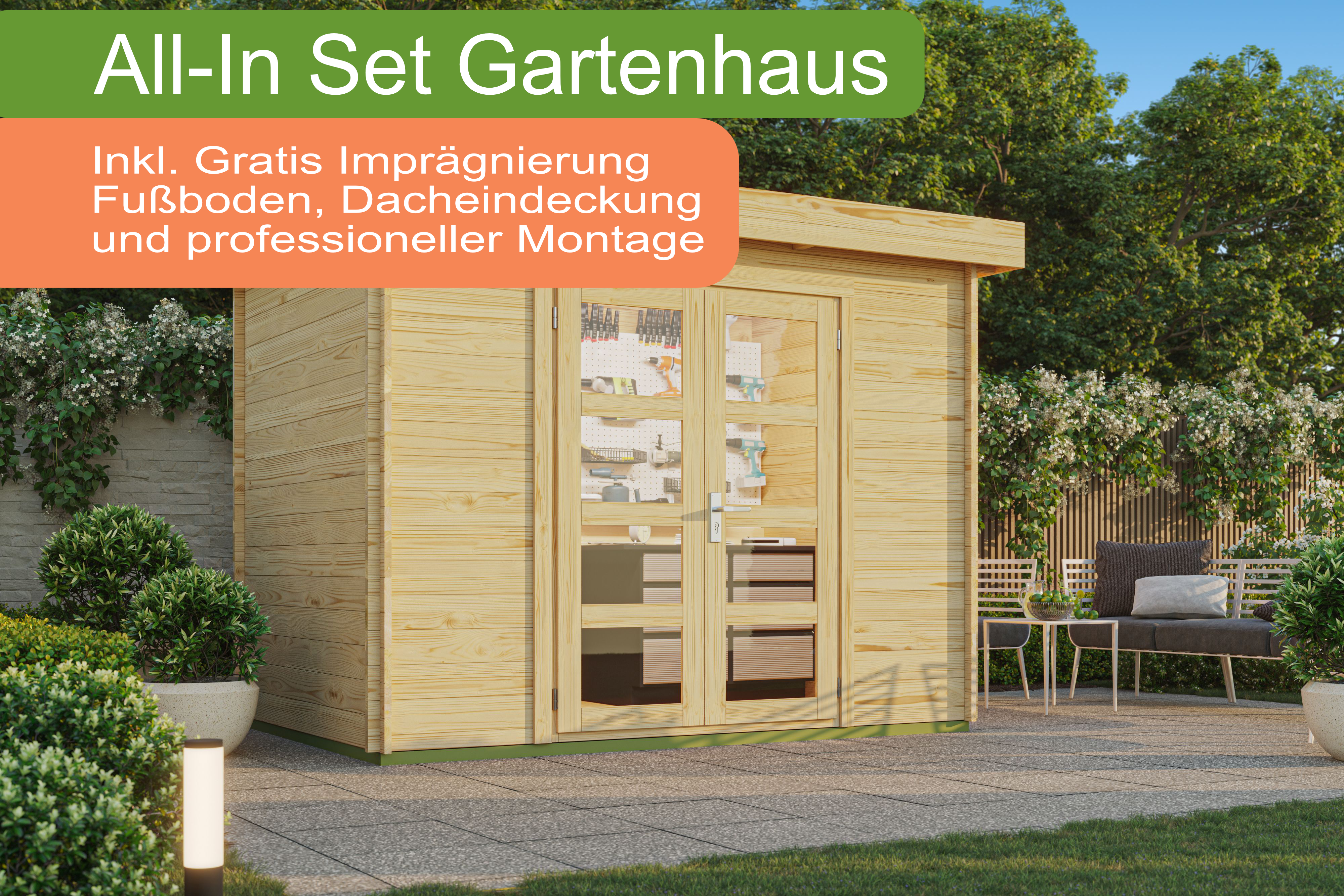 26% sparen! 3 × 2 m | All-In Holzgartenhaus mit Flachdach 300 x 200 cm inklu | mit Boden Unkategorisiert online kaufen