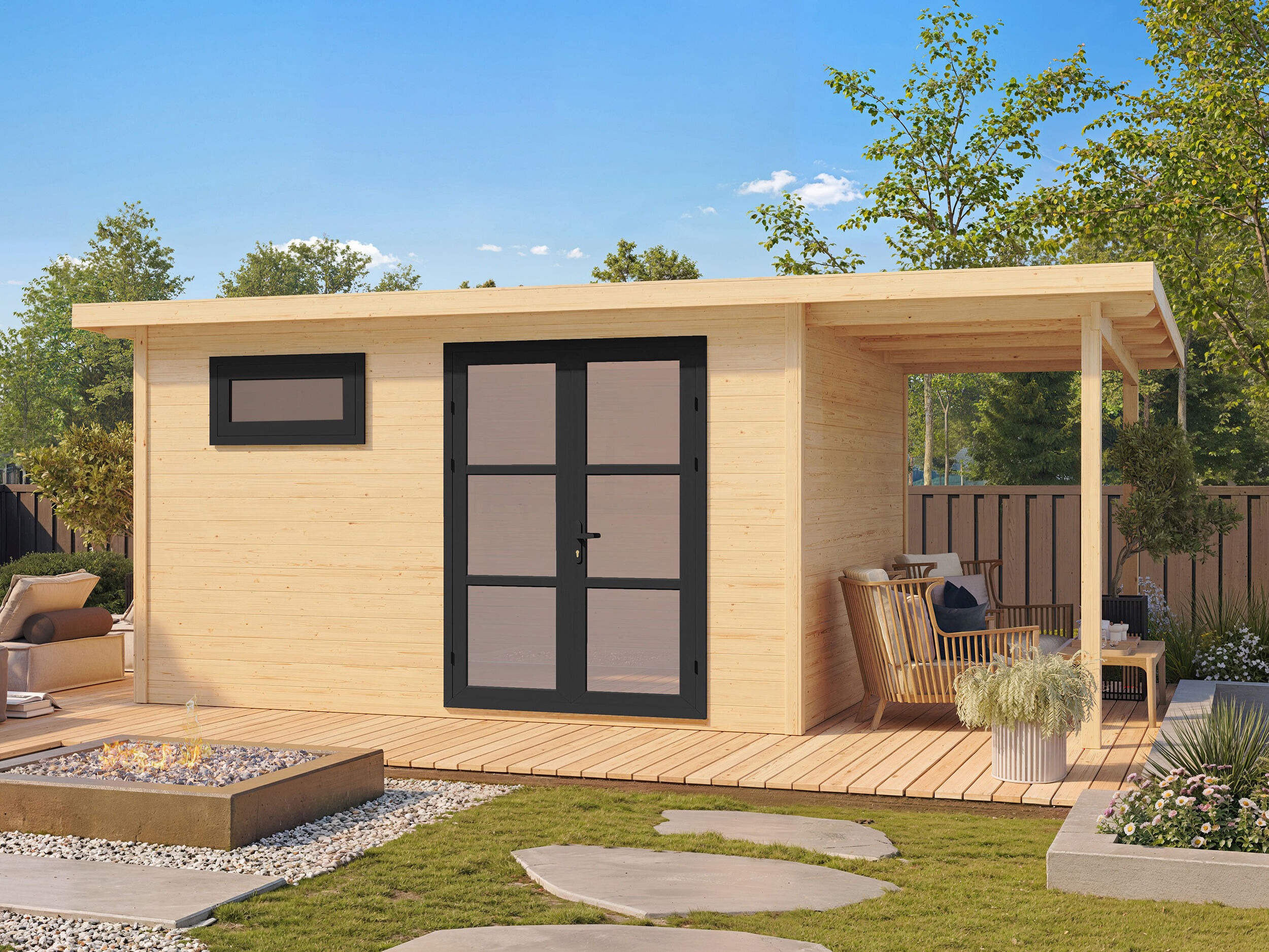 26% sparen! 4 × 3 m | Holzgartenhaus aus Fichte Alu Line 28-E | winterfest | Pultdach | modern Unkategorisiert online kaufen