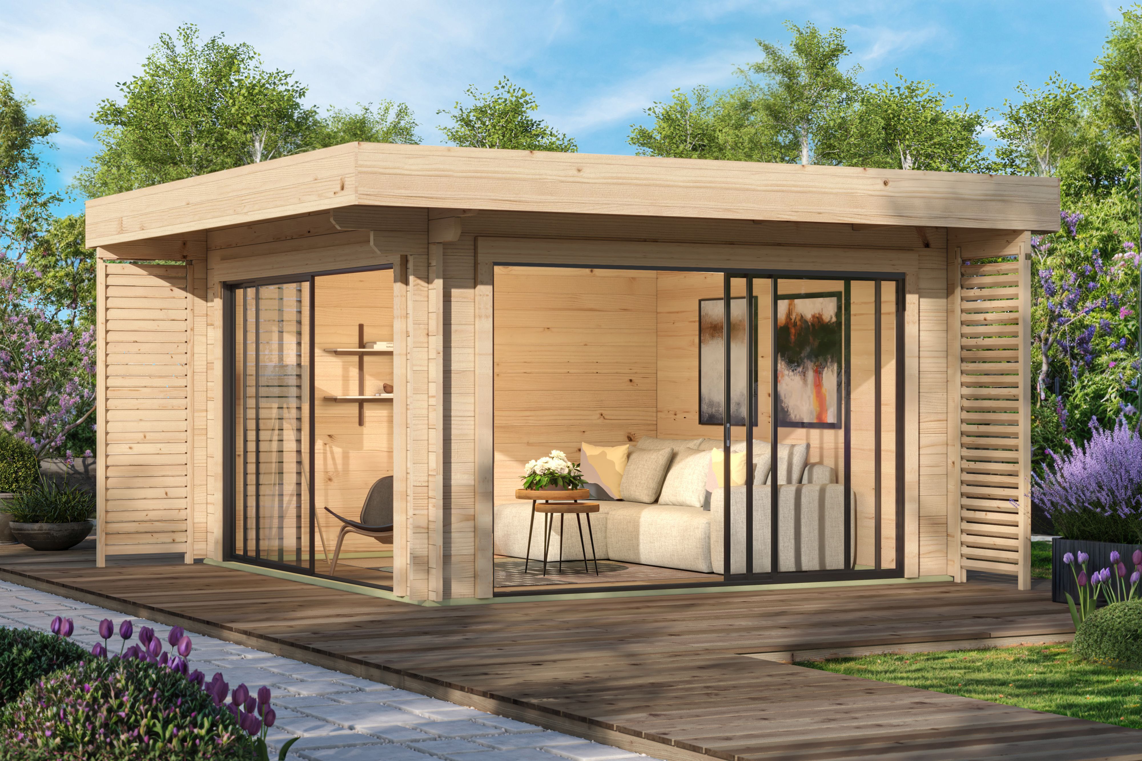 26% sparen! 5 × 4 m | Holzgartenhaus aus Fichte Bobby 44 Alu | Schiebetüren | winterfest | Flachdach | modern Unkategorisiert online kaufen
