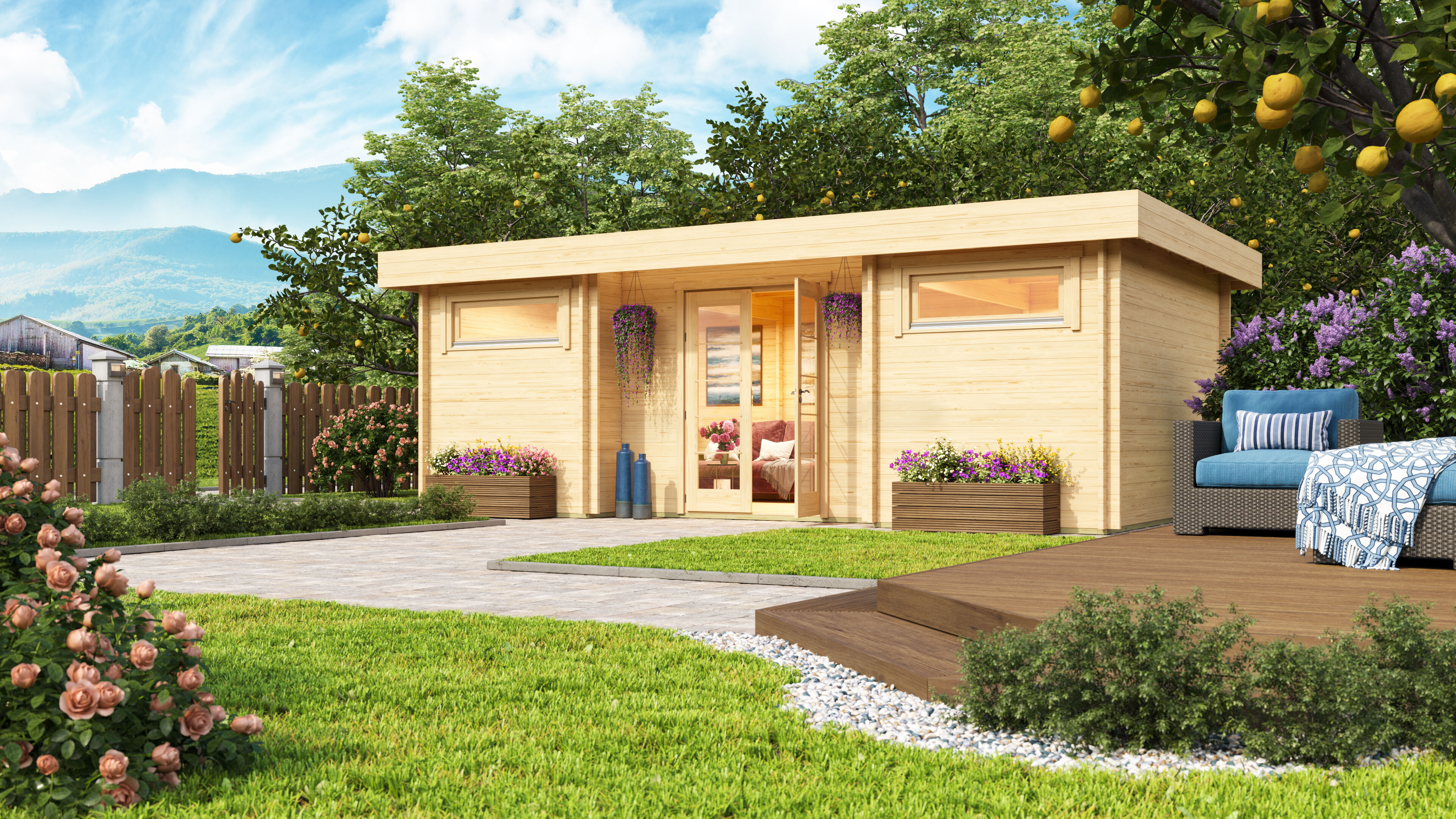 26% sparen! 7 × 4 m | Holzgartenhaus aus Fichte Aargau 70 | winterfest | Flachdach | modern Unkategorisiert online kaufen