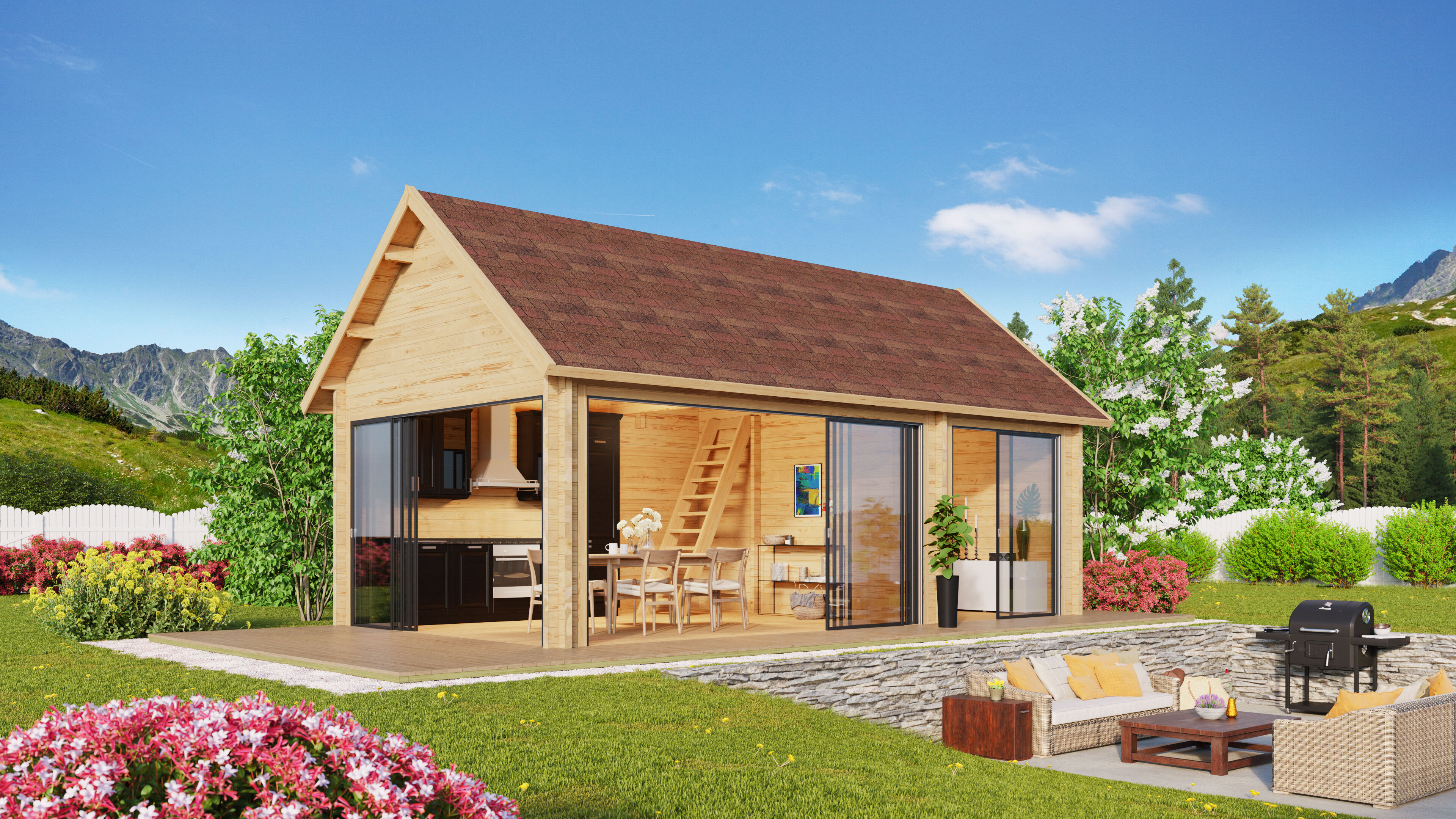 26% sparen! 8 × 5 m | Holzgartenhaus aus Fichte Lounge Marek | 2 Etagen | Schiebetüren | Schlafboden | winterfest Unkategorisiert online kaufen