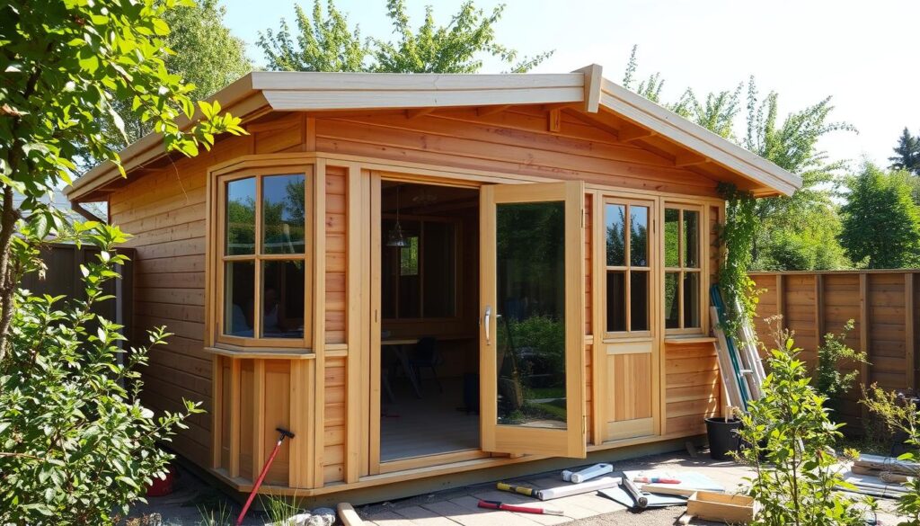Gartenhaus Fenster und Türen Einbau
