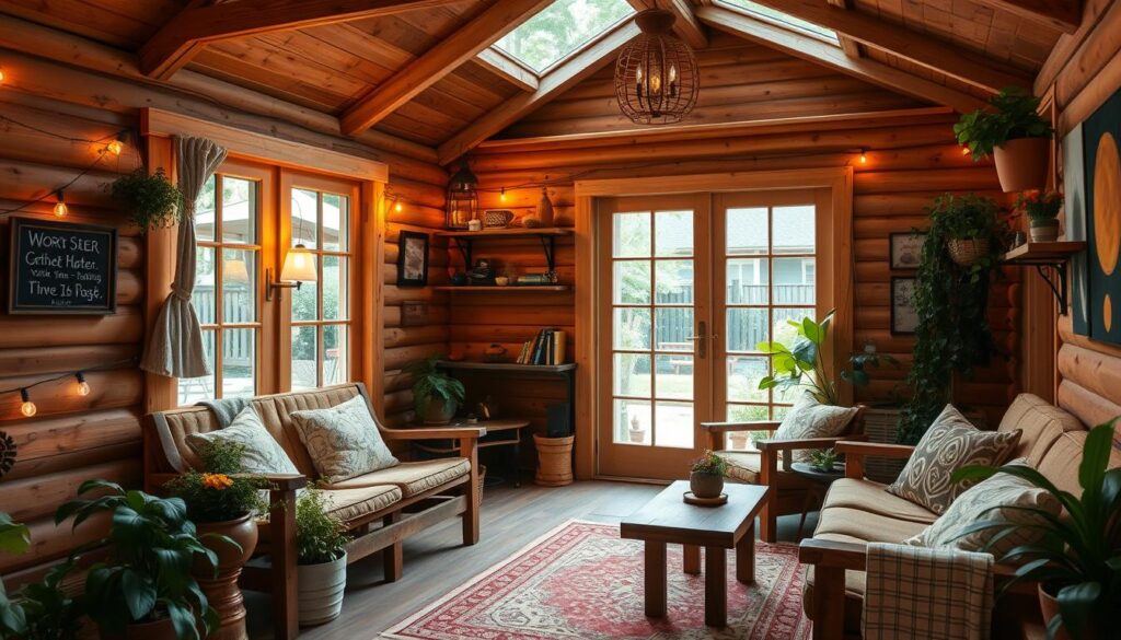 Holz-Gartenhaus Einrichtung und Dekoration