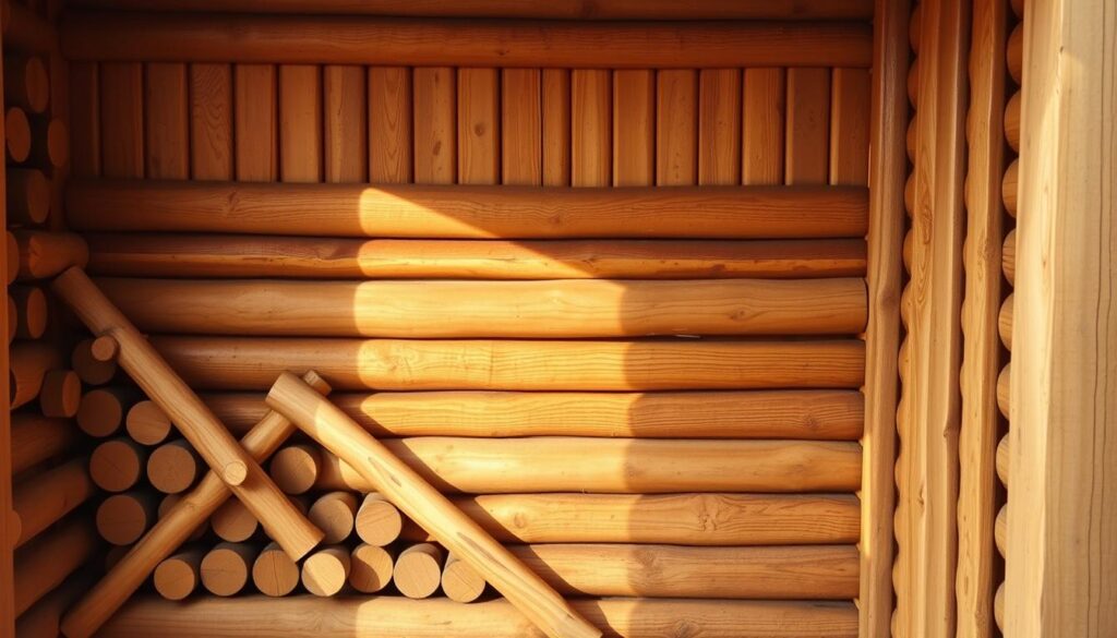 Verkleidung mit Rundhölzern und Längslatten