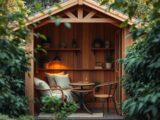 Kleines Holz-Gartenhaus gemütlich und platzsparend einrichten