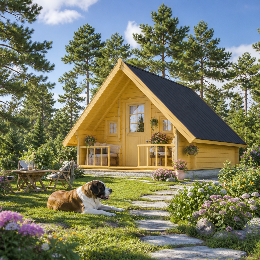 26% sparen! 8 × 6 m | aus Fichte Campinghütte Eifel 44 | winterfest | Terrasse