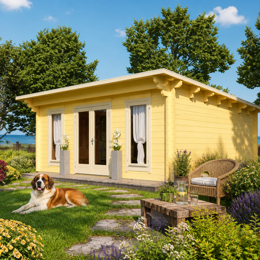 26% sparen! 6 × 5 m | Holzgartenhaus aus Fichte Jacob 70 G | winterfest | Pultdach | modern
