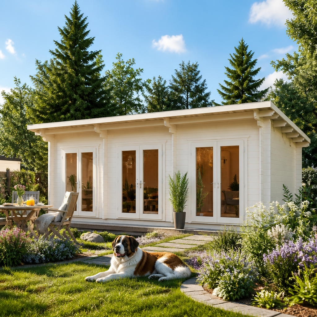 26% sparen! 7 × 5 m | Holzgartenhaus aus Fichte Jacob 90 H | winterfest | Pultdach | modern