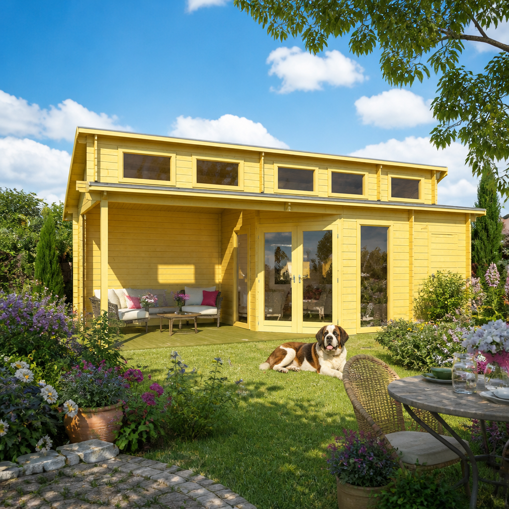 26% sparen! 7 × 3 m | Holzgartenhaus aus Fichte Kono 44 D | winterfest | Terrasse | klassisch
