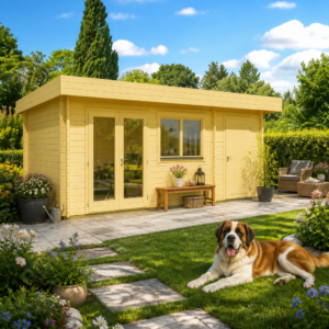 26% sparen! 5 × 3 m | Holzgartenhaus aus Fichte Kurt 44 C | winterfest | Flachdach | modern