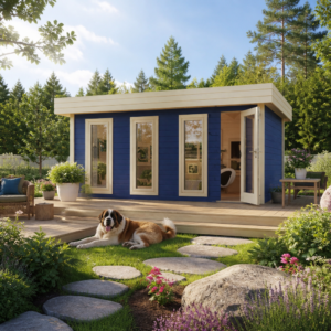 26% sparen! 5 × 3 m | Holzgartenhaus aus Fichte Miriam 44 B Modern | winterfest | Flachdach