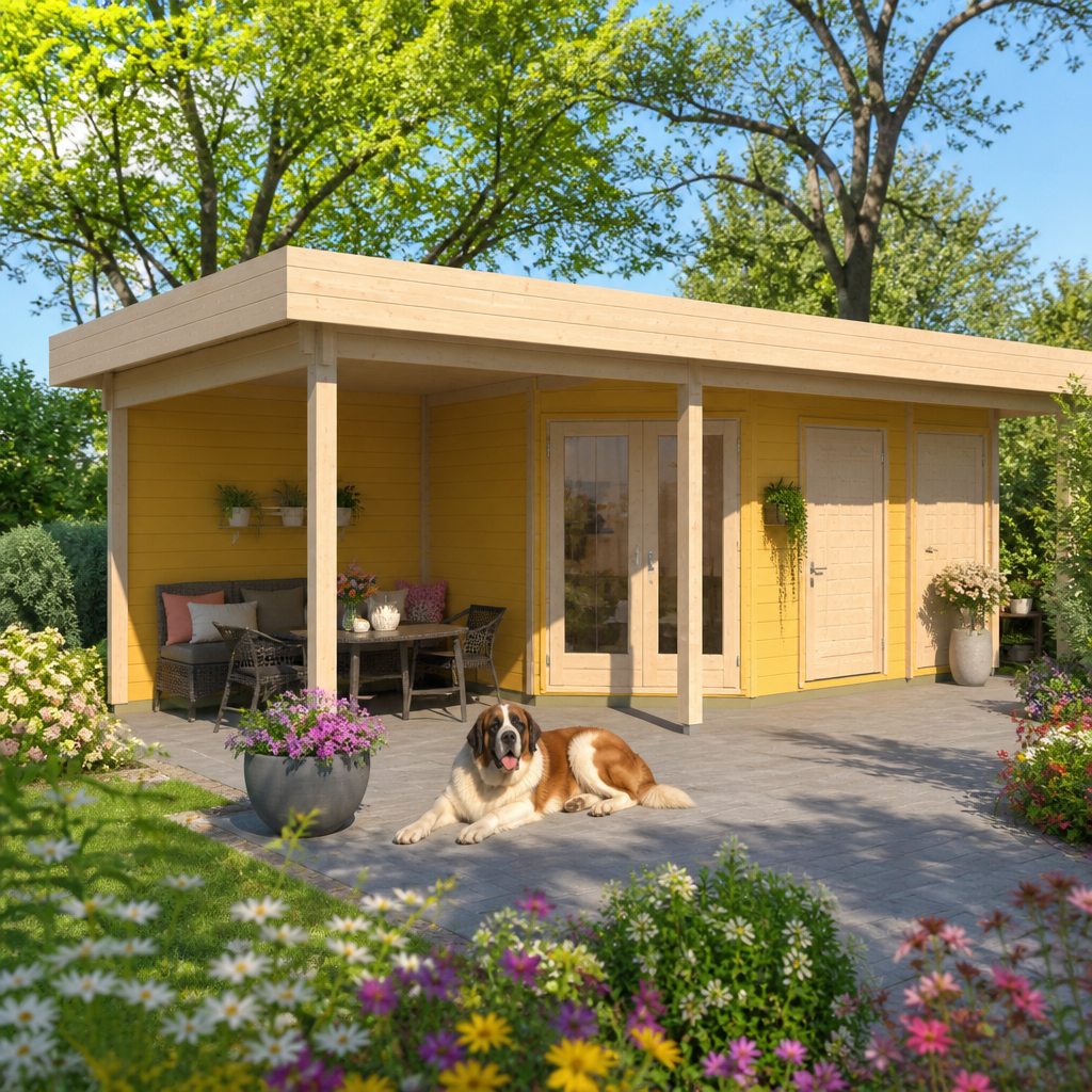 26% sparen! 8 × 4 m | Holzgartenhaus aus Fichte Nora 44 H Modern | winterfest