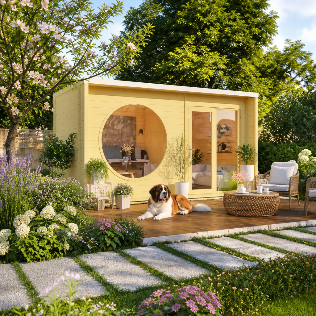 26% sparen! Holzgartenhaus aus Fichte Office Box Größe M nat | Glasfront | winterfest | Terrasse | modern
