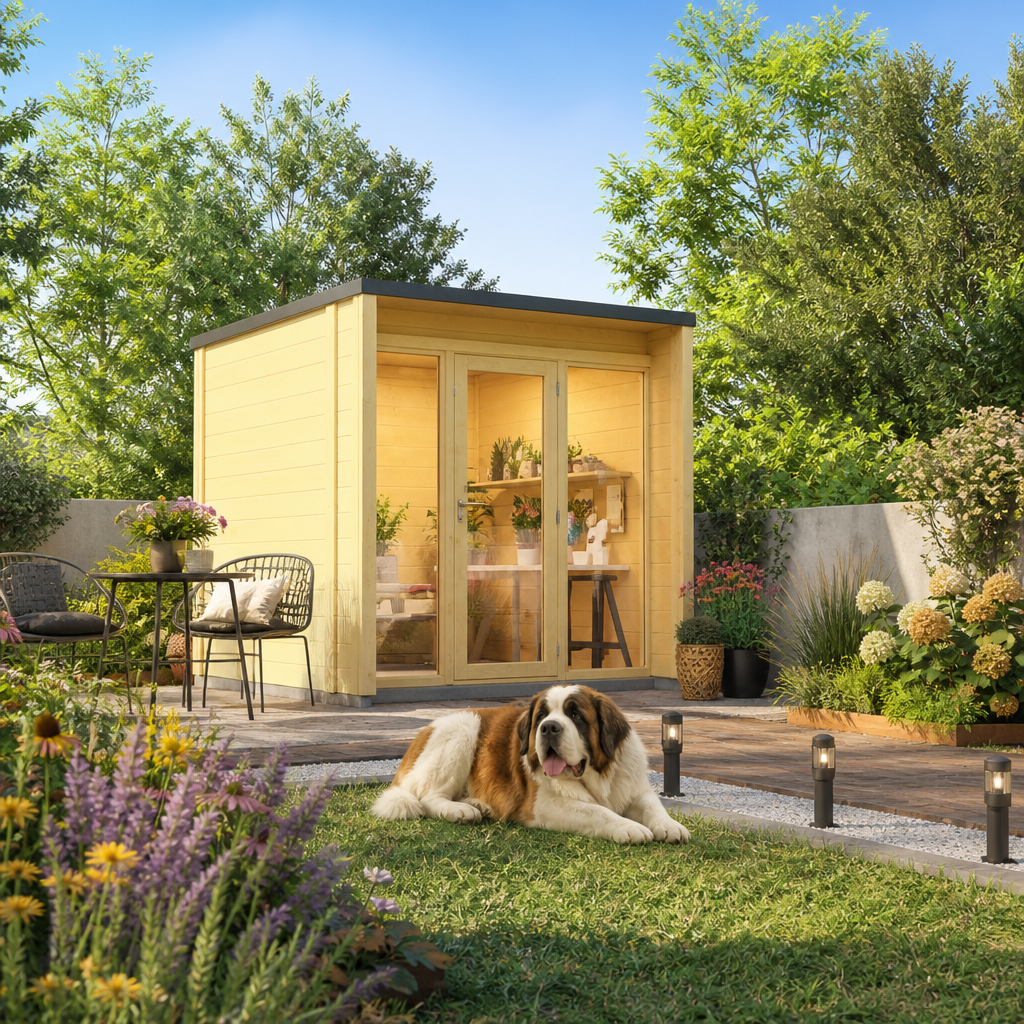 26% sparen! Holzgartenhaus aus Fichte Office Box Größe S nat | Glasfront | winterfest | Terrasse | modern