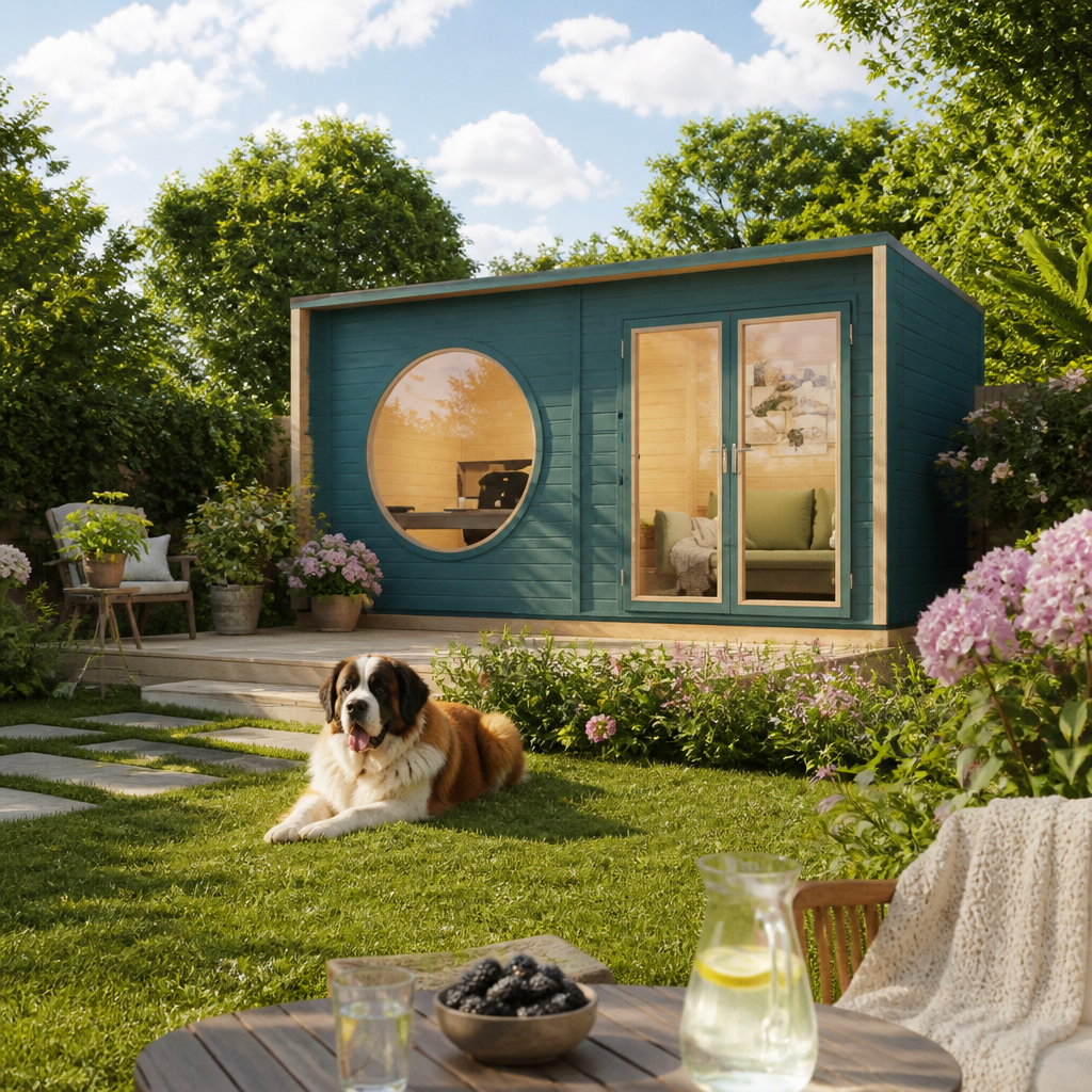 26% sparen! Holzgartenhaus aus Fichte Office Box Größe XL na | Glasfront | winterfest | Terrasse | modern
