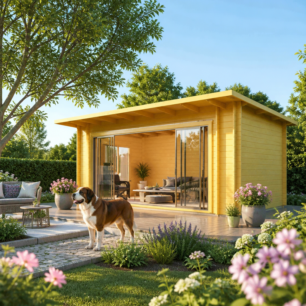 26% sparen! 7 × 4 m | Holzgartenhaus aus Fichte Starla 70 E Premium | Schiebetüren | winterfest | modern