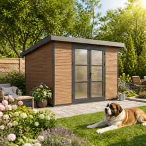 26% sparen! 3 × 3 m | WPC Gartenhaus FineLine 8,4 m² Teak | modern