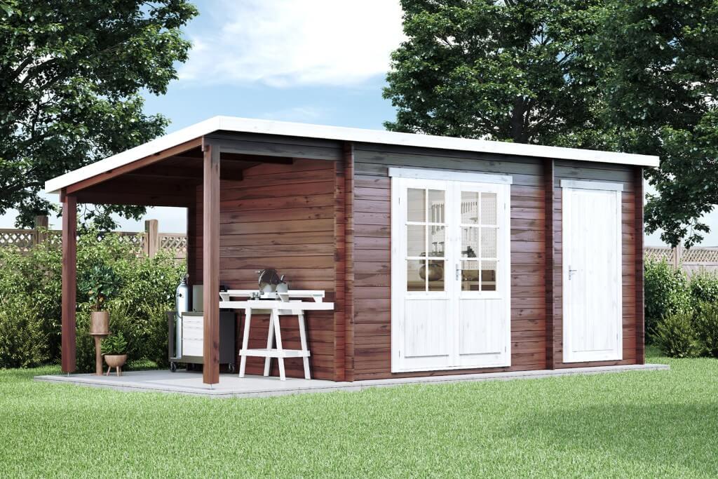 16% Discount! Pultdach Holz-Gartenhaus Maria mit Anbau & Schleppdach 6x3m