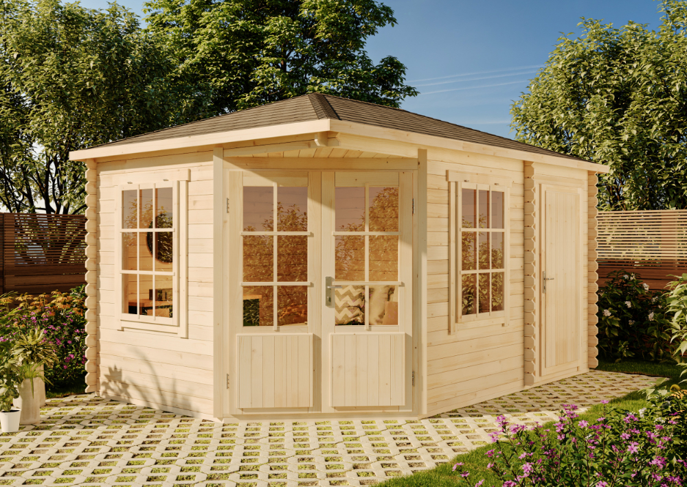 17% Discount! 5-Eck Holz-Gartenhaus Modell Rhein ISO 4x3m