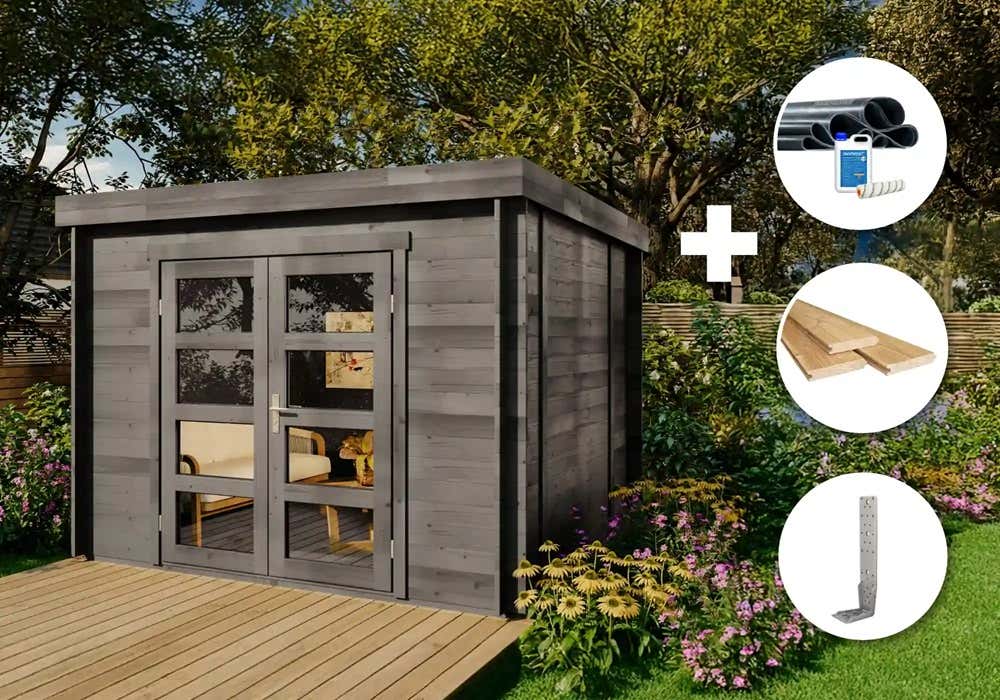 ECO Set - Holz-Gartenhaus Paloma Sol - grau 3x3m