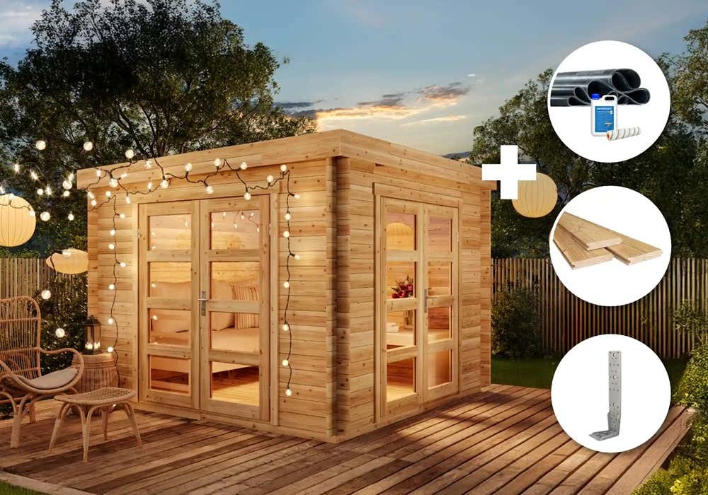 ECO Set - Holz-Gartenhaus Paloma Beach 3x3m
