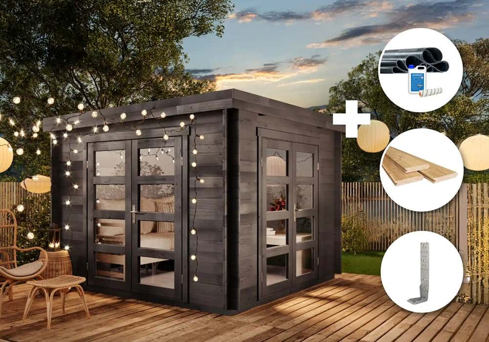 ECO Set - Holz-Gartenhaus Paloma Beach - grau 3x3m