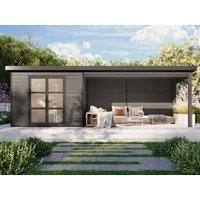 26% billiger ! WPC Gartenhaus mit Terrasse Modell Lounge XL 18m²