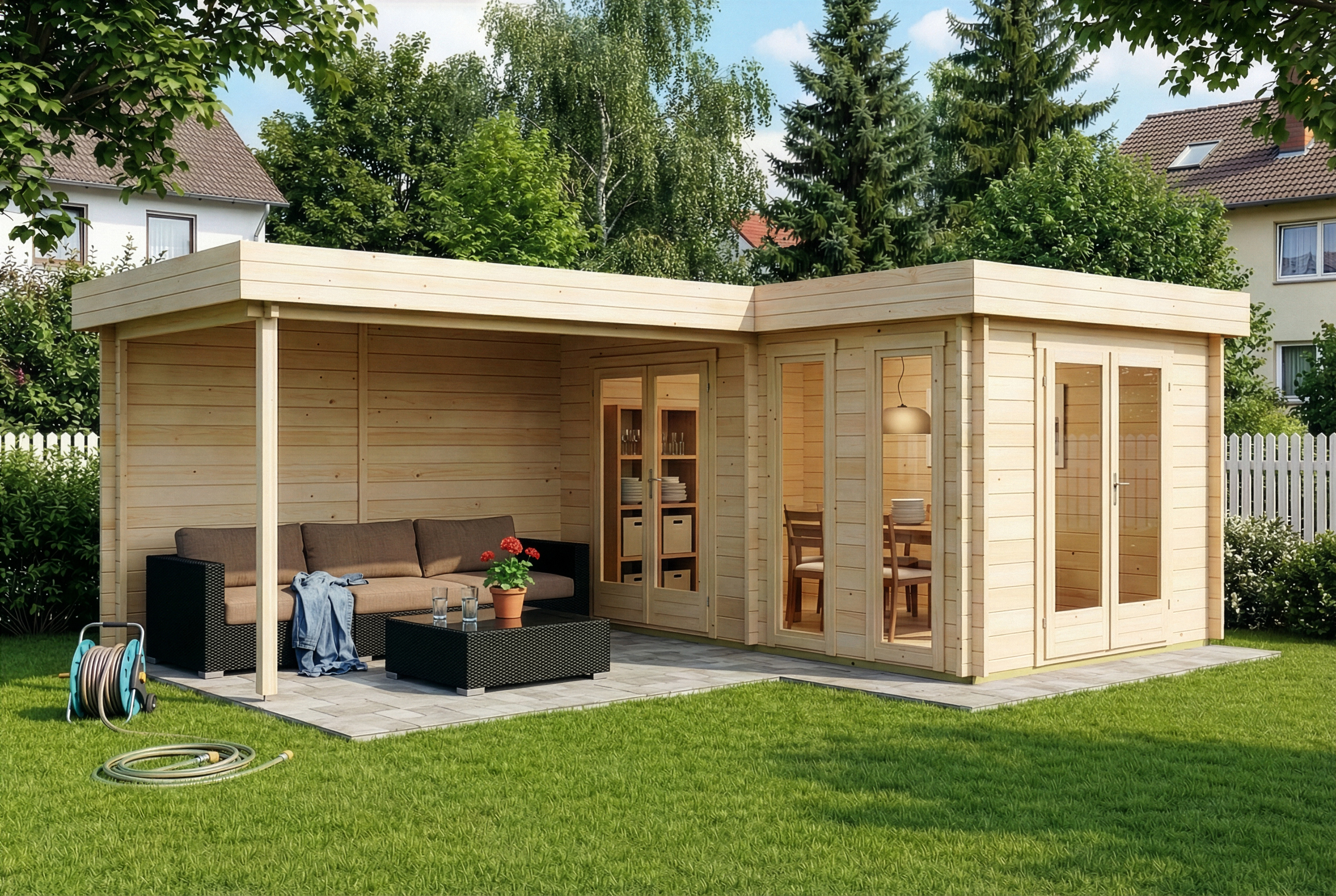 20% Discount! Flachdach Holz-Gartenhaus Quinta 7x5m