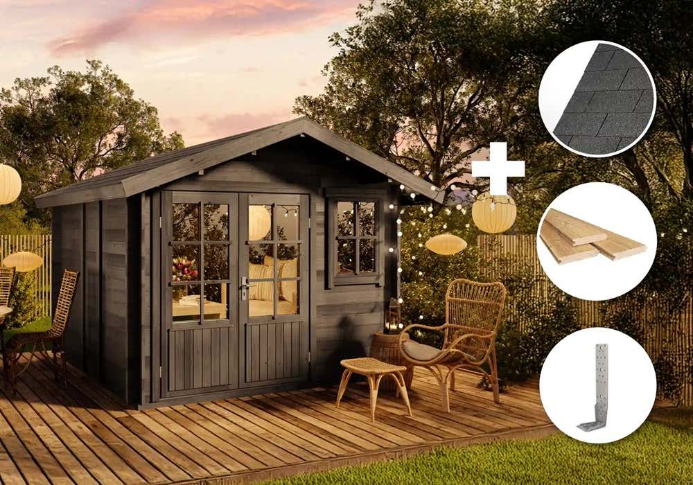 ECO Set - Holz-Gartenhaus Palermo - grau 3x3m
