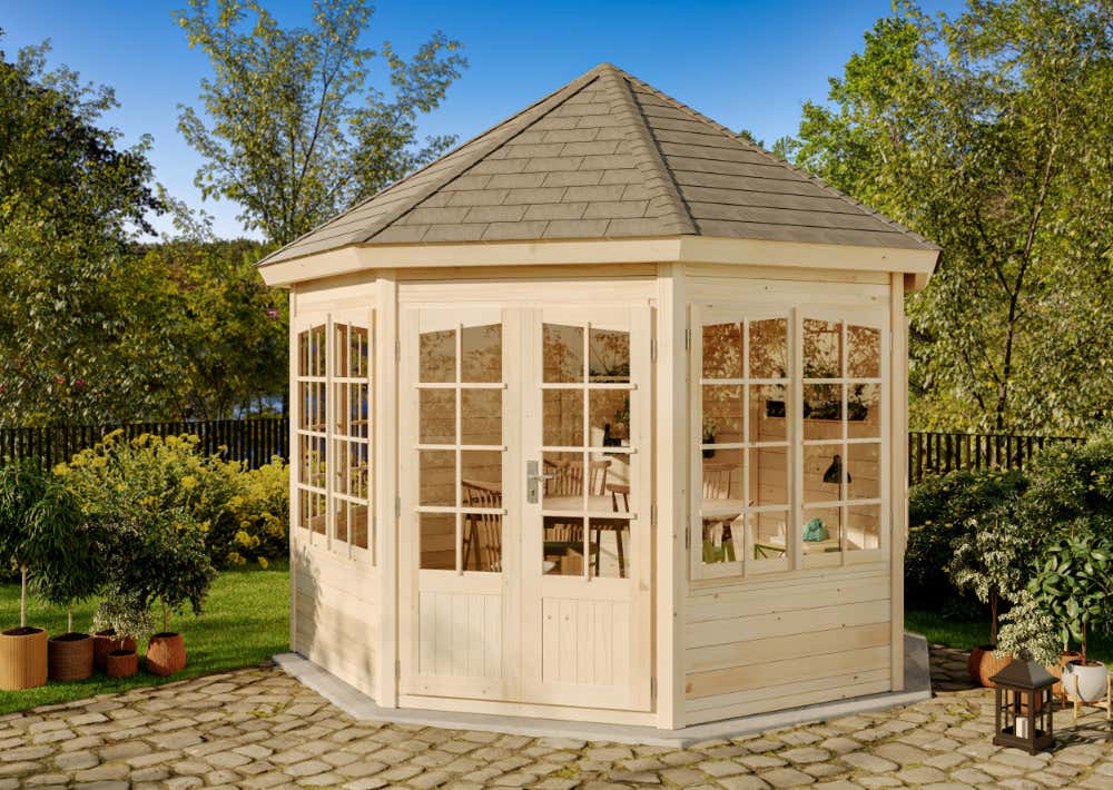 Alpholz Gartenpavillon Modell Emma-40 mit vier Fenstern 3x3m