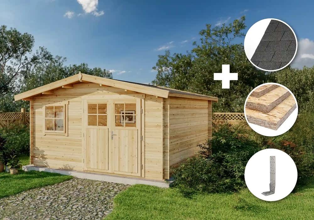 23% Discount! ECO Set - Holz-Gartenhaus Valeria 4x4m