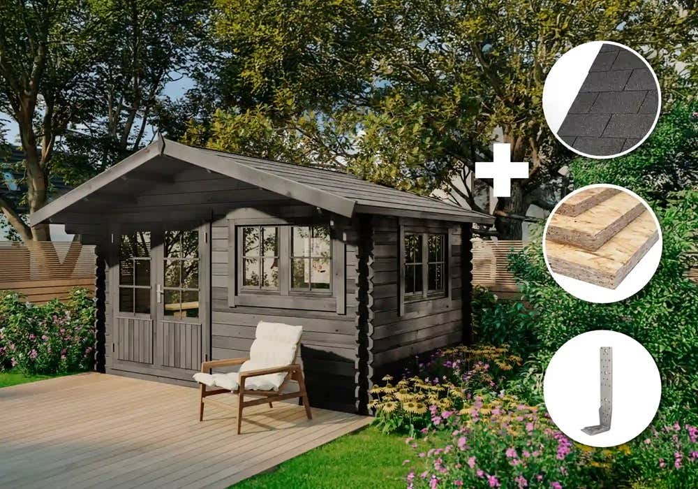 ECO Set - Holz-Gartenhaus Gabriel 400 x 300 cm - grau 4x3m