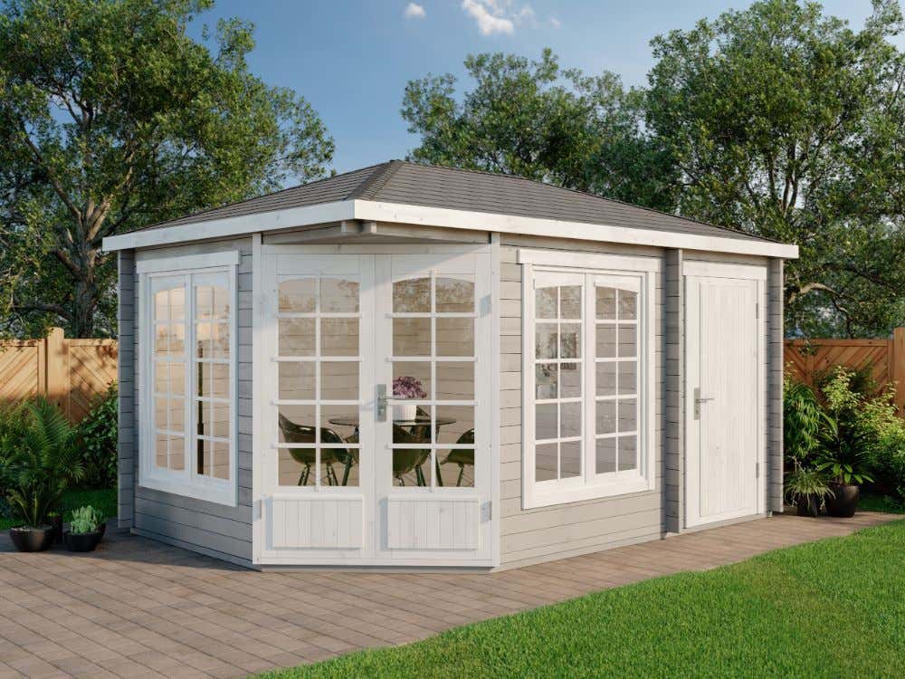 5-Eck Holz-Gartenhaus Josephine mit Anbau 5x3m