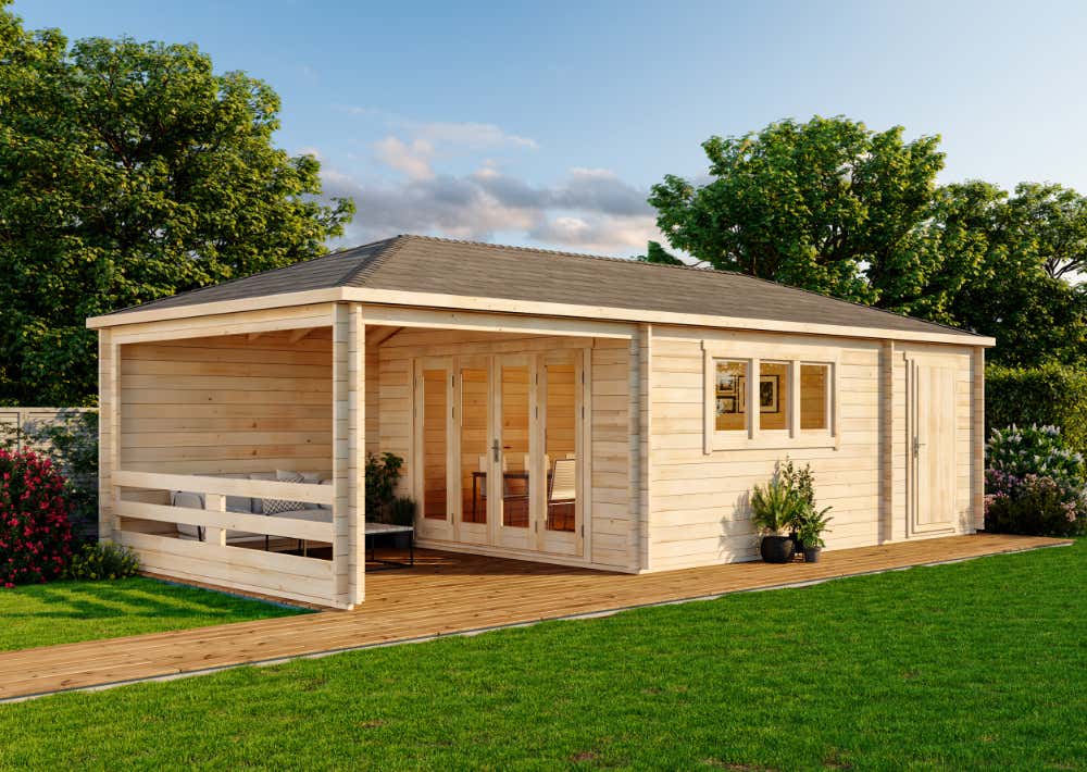 Holz-Gartenhaus Montana mit Anbau 9x4m