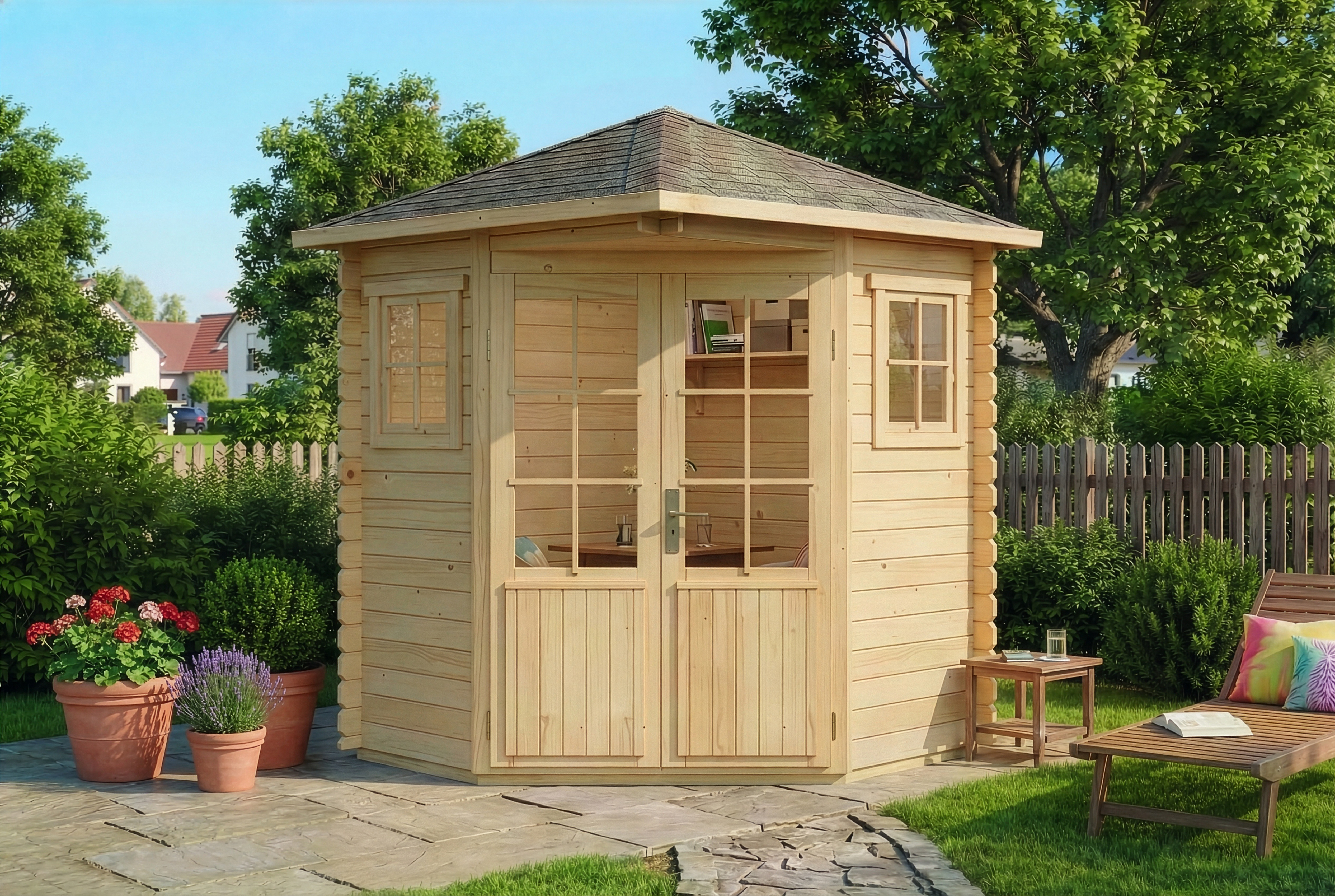 12% Discount! 5-Eck Holz-Gartenhaus Sunny A 2x2m