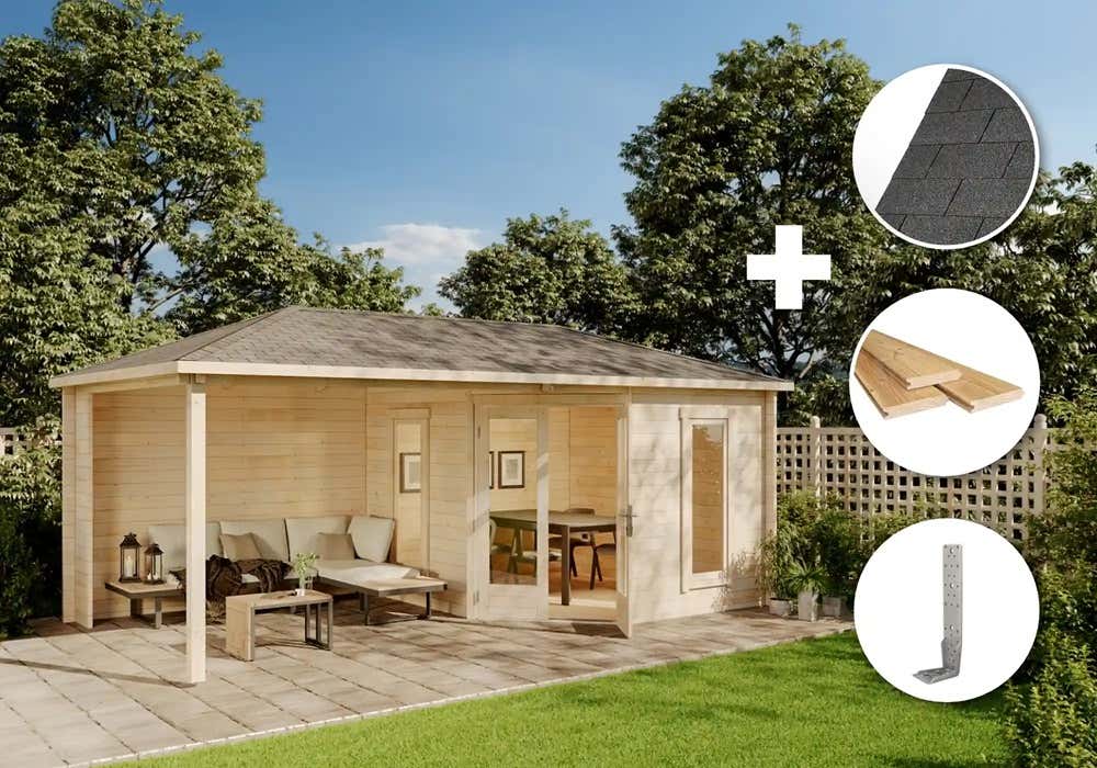 ECO Set - 5-Eck Holz-Gartenhaus Liwa 6x3m