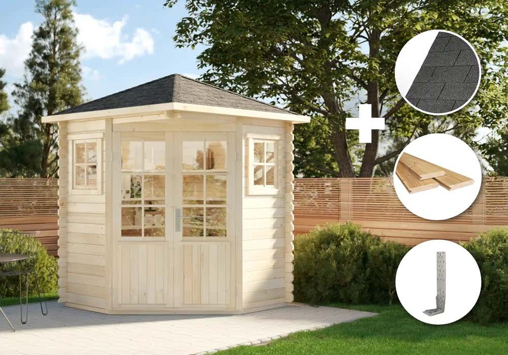 28% Discount! ECO Set - 5-Eck Holz-Gartenhaus Sunny A 2x2m