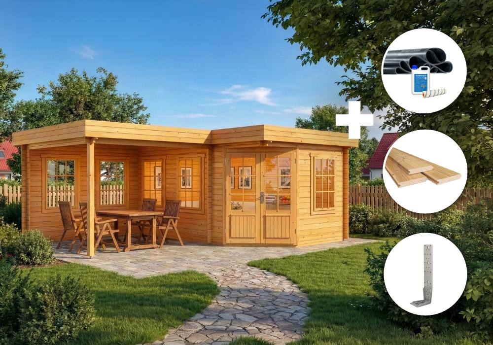 ECO Set - 5-Eck Holz-Gartenhaus Pepe - imprägniert 6x5m