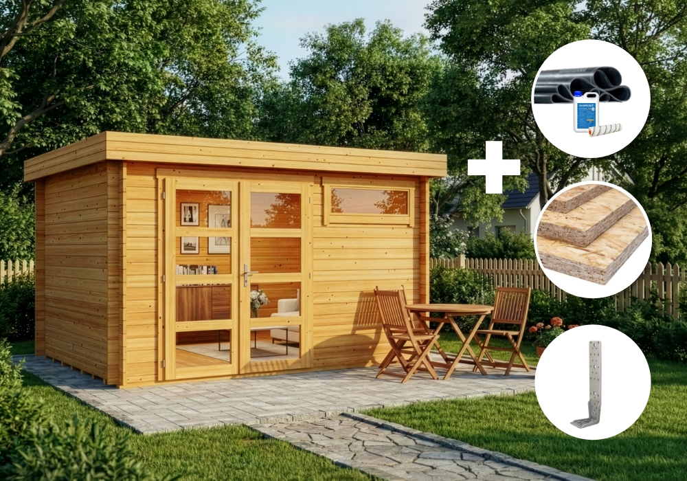 ECO Set - Holz-Gartenhaus Leandro - imprägniert 4x3m